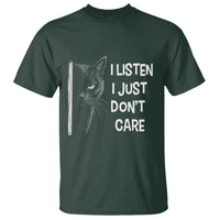 Funny Introvert Cat T Shirt I Listen I Just Don't Care Sarcastic Kitty Lover - Wonder Print Shop