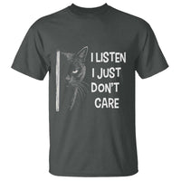Funny Introvert Cat T Shirt I Listen I Just Don't Care Sarcastic Kitty Lover - Wonder Print Shop