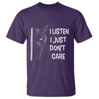 Funny Introvert Cat T Shirt I Listen I Just Don't Care Sarcastic Kitty Lover - Wonder Print Shop