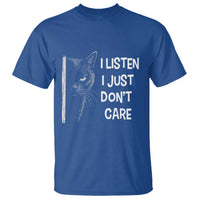 Funny Introvert Cat T Shirt I Listen I Just Don't Care Sarcastic Kitty Lover - Wonder Print Shop