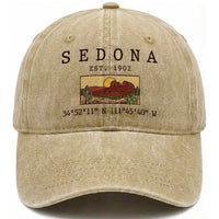 Vintage Sedona Arizona Established 1902 Washed Cotton Baseball Cap Southwest Desert Cactus Scenic Nature Souvenir