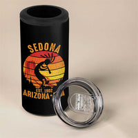 Retro Sedona Arizona Dancing Kokopelli 4 in 1 Can Cooler Tumbler Southwest Native Symbol Desert Heritage Established 1902