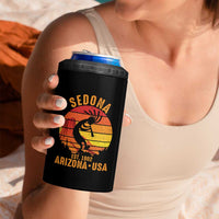 Retro Sedona Arizona Dancing Kokopelli 4 in 1 Can Cooler Tumbler Southwest Native Symbol Desert Heritage Established 1902