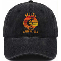 Retro Sedona Arizona Dancing Kokopelli Washed Cotton Baseball Cap Southwest Native Symbol Desert Heritage Established 1902