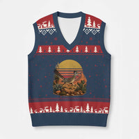 Retro Arizona Roadrunner Desert Sunset V-Neck Knit Sweater Vest Southwest Bird Wildlife Nature Lover
