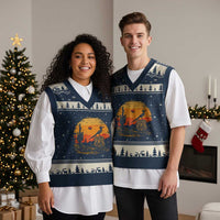 Route Highway 66 Roadrunner Desert Sunset Arizona V-Neck Knit Sweater Vest Cactus Landscape Texas Nevada Southwest Bird Lover