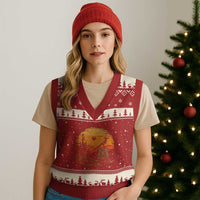 Route Highway 66 Roadrunner Desert Sunset Arizona V-Neck Knit Sweater Vest Cactus Landscape Texas Nevada Southwest Bird Lover