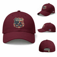 Route US 66 American Flag Americana Road Trip Baseball Cap