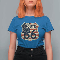 Route US 66 American Flag Americana Road Trip T Shirt For Women