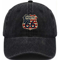 Route US 66 American Flag Americana Road Trip Washed Cotton Baseball Cap