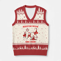 Funny Santa Xmas V-Neck Knit Sweater Vest Rizz Em With The Tism - Wonder Print Shop