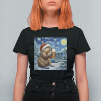 Otter Beer Christmas T Shirt For Women Starry Night Van Gogh - Wonder Print Shop