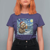 Otter Beer Christmas T Shirt For Women Starry Night Van Gogh - Wonder Print Shop