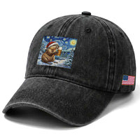 Otter Beer Christmas Washed Cotton Baseball Cap Starry Night Van Gogh