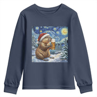 Otter Beer Christmas Youth Sweatshirt Starry Night Van Gogh - Wonder Print Shop