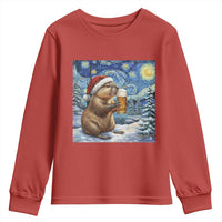 Otter Beer Christmas Youth Sweatshirt Starry Night Van Gogh - Wonder Print Shop