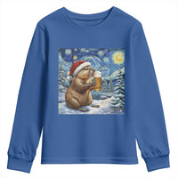 Otter Beer Christmas Youth Sweatshirt Starry Night Van Gogh - Wonder Print Shop