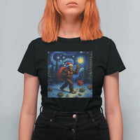 Bigfoot Christmas T Shirt For Women Starry Night Van Gogh - Wonder Print Shop