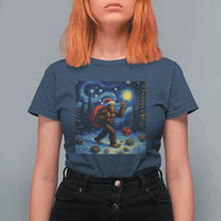 Bigfoot Christmas T Shirt For Women Starry Night Van Gogh - Wonder Print Shop