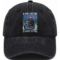 Funny Bigfoot Motorcycle Christmas Washed Cotton Baseball Cap A Guy Like Me Is Hard To Forest Find