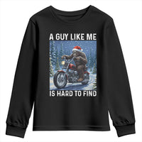 Funny Bigfoot Motorcycle Christmas Youth Sweatshirt A Guy Like Me Is Hard To Forest Find - Wonder Print Shop