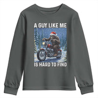 Funny Bigfoot Motorcycle Christmas Youth Sweatshirt A Guy Like Me Is Hard To Forest Find - Wonder Print Shop