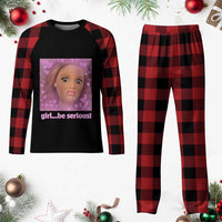 Funny Doll Face Meme Plaid Pajama Set Girl Be Serious - Wonder Print Shop