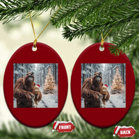 Funny Bigfoot With Cat Selfie Xmas Ceramic Ornament - Wonder Print Shop