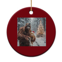Funny Bigfoot With Cat Selfie Xmas Ceramic Ornament - Wonder Print Shop