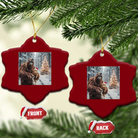 Funny Bigfoot With Cat Selfie Xmas Ceramic Ornament - Wonder Print Shop
