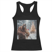 Funny Bigfoot With Cat Selfie Christmas Racerback Tank Top - Wonder Print Shop