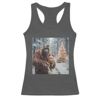 Funny Bigfoot With Cat Selfie Christmas Racerback Tank Top - Wonder Print Shop