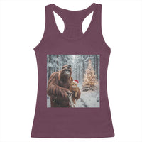 Funny Bigfoot With Cat Selfie Christmas Racerback Tank Top - Wonder Print Shop