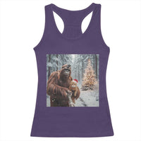 Funny Bigfoot With Cat Selfie Christmas Racerback Tank Top - Wonder Print Shop