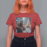 Funny Bigfoot With Cat Selfie Christmas T Shirt For Women - Wonder Print Shop