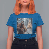 Funny Bigfoot With Cat Selfie Christmas T Shirt For Women - Wonder Print Shop