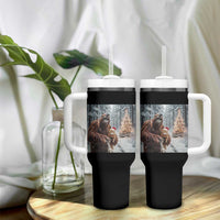 Funny Bigfoot With Cat Selfie Christmas Tumbler With Handle - Wonder Print Shop