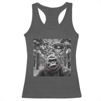 Funny Bigfoot Selfie Racerback Tank Top Sasquatch Alien UFO Christmas - Wonder Print Shop