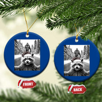 Funny Racoon With Bigfoot Selfie Xmas Ceramic Ornament - Wonder Print Shop