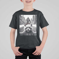 Funny Racoon With Bigfoot Selfie Christmas T Shirt For Kid - Wonder Print Shop