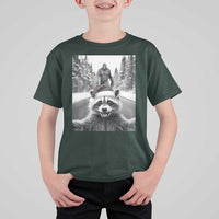 Funny Racoon With Bigfoot Selfie Christmas T Shirt For Kid - Wonder Print Shop