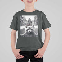 Funny Racoon With Bigfoot Selfie Christmas T Shirt For Kid - Wonder Print Shop