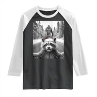Funny Racoon With Bigfoot Selfie Christmas Raglan Shirt - Wonder Print Shop