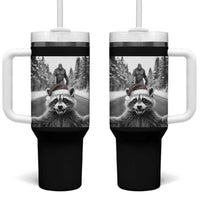 Funny Racoon With Bigfoot Selfie Christmas Tumbler With Handle - Wonder Print Shop