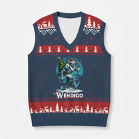 Funny Wendigo Monster Xmas V-Neck Knit Sweater Vest Rock On Hand Meme Xmas - Wonder Print Shop