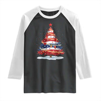 Christmas Tree American Flag Patriotic Raglan Shirt - Wonder Print Shop