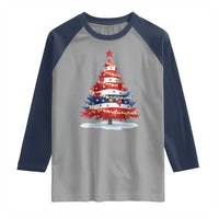 Christmas Tree American Flag Patriotic Raglan Shirt - Wonder Print Shop