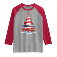Christmas Tree American Flag Patriotic Raglan Shirt - Wonder Print Shop