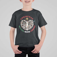 Funny Skeleton Christian T Shirt For Kid Christmas Begins With Christ - Wonder Print Shop