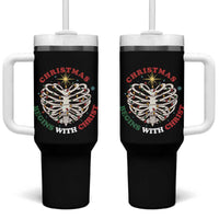 Funny Skeleton Christian Tumbler With Handle Christmas Begins With Christ - Wonder Print Shop